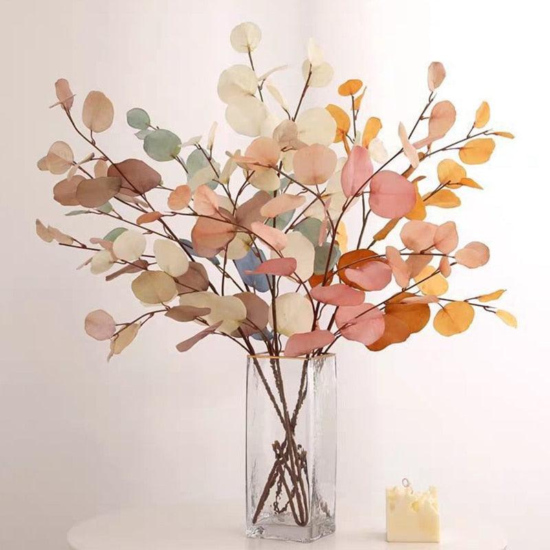 Plante artificielle d'eucalyptus, fleur, feuille, tige en plastique, longue branche, fausse plante verte, décoration murale de chambre pour l'été et l'automne
