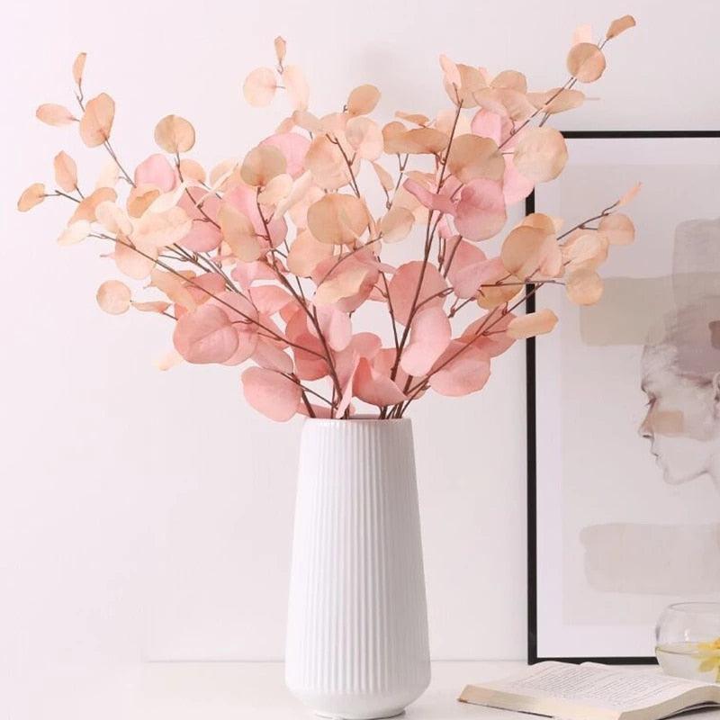 Plante artificielle d'eucalyptus, fleur, feuille, tige en plastique, longue branche, fausse plante verte, décoration murale de chambre pour l'été et l'automne