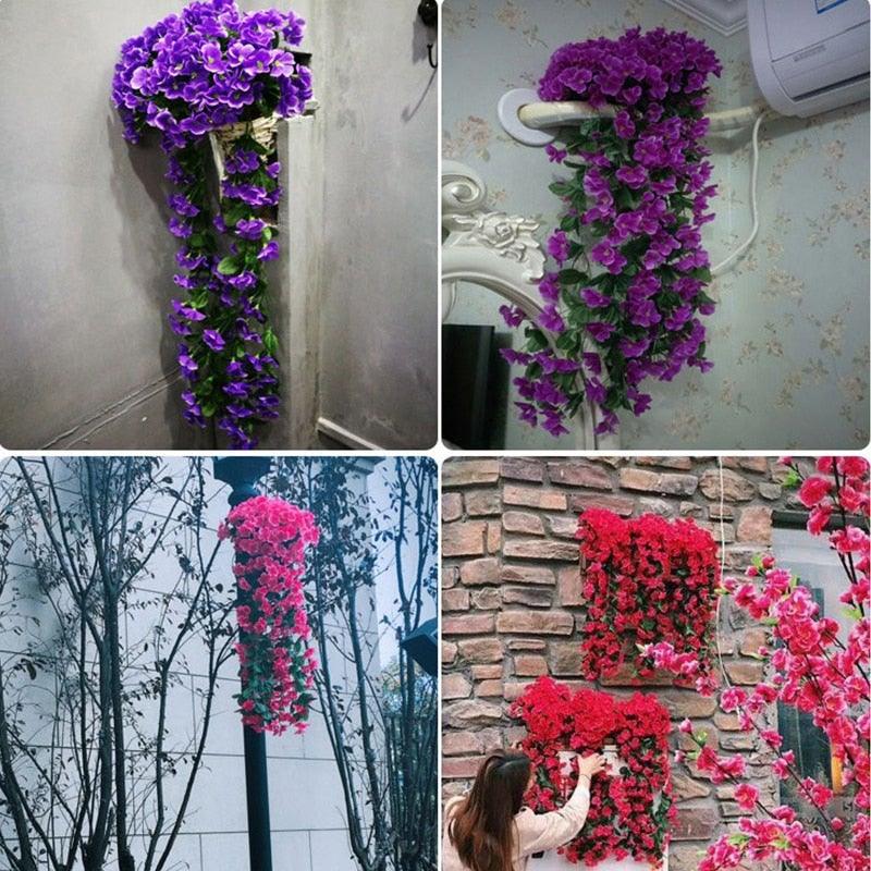 Fleur artificielle Glycine Panier Mural Décoration de Fête Simulation pour la Saint-Valentin Mariage Anniversaires Panier Suspendu Guirlande Réaliste pour Maison Mariage Jardin/Cour Décoration Florale en Guirlande