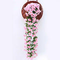Fleur artificielle Glycine Panier Mural Décoration de Fête Simulation pour la Saint-Valentin Mariage Anniversaires Panier Suspendu Guirlande Réaliste pour Maison Mariage Jardin/Cour Décoration Florale en Guirlande