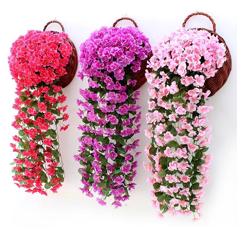 Fleur artificielle Glycine Panier Mural Décoration de Fête Simulation pour la Saint-Valentin Mariage Anniversaires Panier Suspendu Guirlande Réaliste pour Maison Mariage Jardin/Cour Décoration Florale en Guirlande