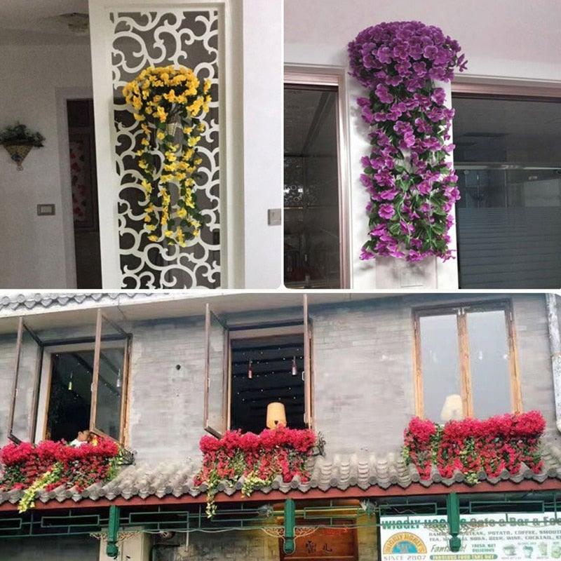 Fleur artificielle Glycine Panier Mural Décoration de Fête Simulation pour la Saint-Valentin Mariage Anniversaires Panier Suspendu Guirlande Réaliste pour Maison Mariage Jardin/Cour Décoration Florale en Guirlande