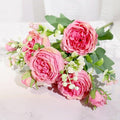 Bouquet de Fleurs Artificielles Rose, Pivoine en Soie Rose et Blanche pour Décoration de Maison, Mariage, Fête ou Festival