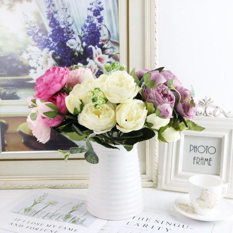 Fleurs artificielles Roses Bouquet De Belles Pivoines En Soie Pour La Maison Mariage Fête Scrapbook Décoration Accessoires Fleurs Artificielles Bouquet De Roses En Soie Pour La Maison Mariage Fête Décoration