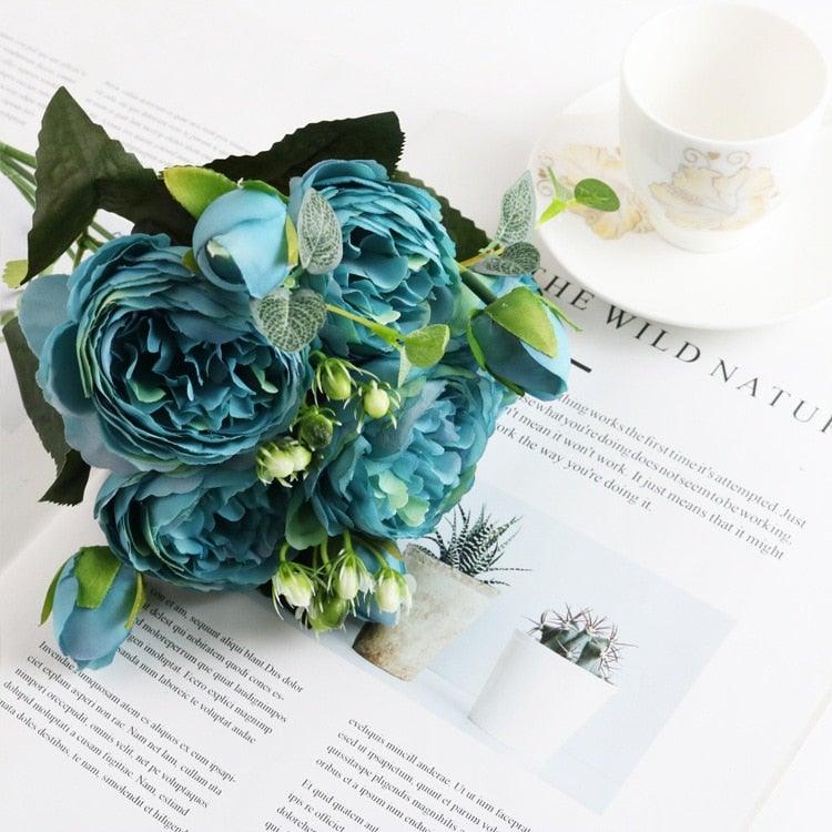 Fleurs artificielles Roses Bouquet De Belles Pivoines En Soie Pour La Maison Mariage Fête Scrapbook Décoration Accessoires Fleurs Artificielles Bouquet De Roses En Soie Pour La Maison Mariage Fête Décoration