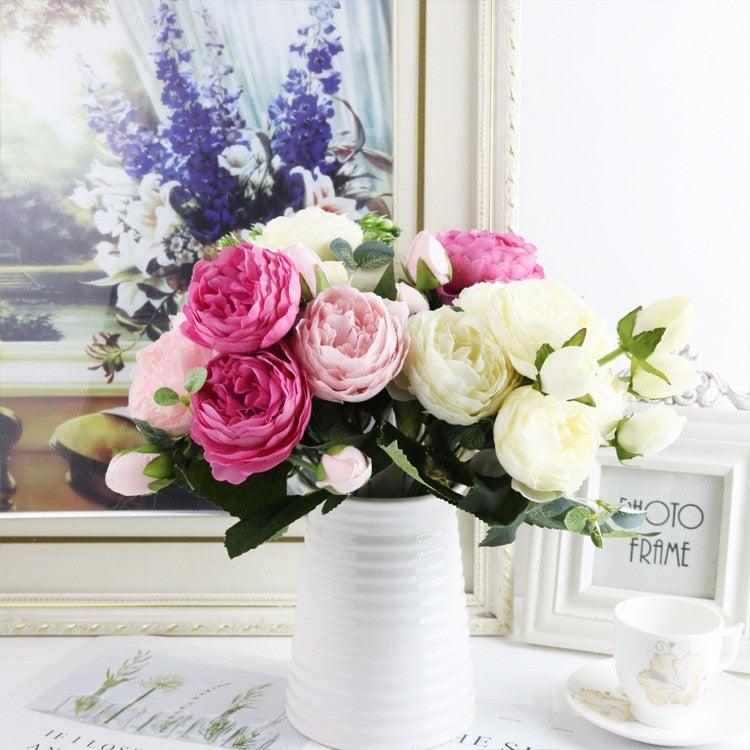 Fleurs artificielles Roses Bouquet De Belles Pivoines En Soie Pour La Maison Mariage Fête Scrapbook Décoration Accessoires Fleurs Artificielles Bouquet De Roses En Soie Pour La Maison Mariage Fête Décoration