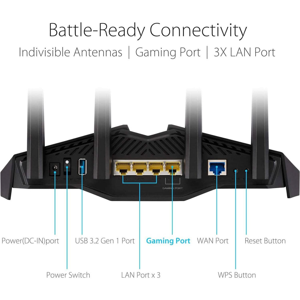 Routeur de jeu Wi-Fi 6 bi-bande ASUS RT-AX82U AX5400, accélération de jeu, prise en charge Mesh, port dédié, Mobile Boost, MU-MIMO, Aura RGB (Reconditionné)