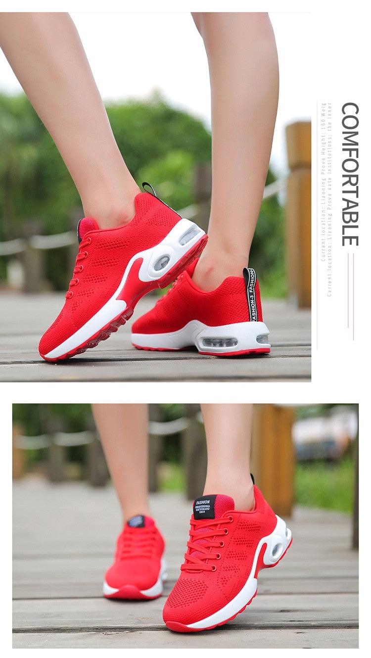 Baskets de sport athlétiques respirantes pour femmes, à la mode, rehaussantes, avec coussin d'air, semelle souple, ultralégères, pour la course et l'entraînement, design sportif