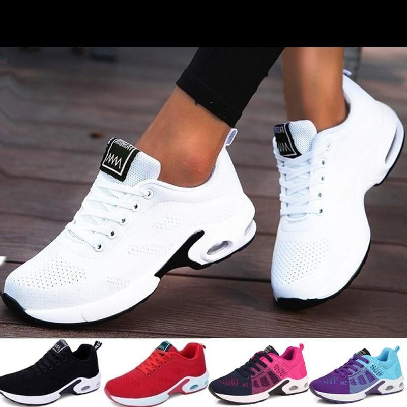 Baskets de sport athlétiques respirantes pour femmes, à la mode, rehaussantes, avec coussin d'air, semelle souple, ultralégères, pour la course et l'entraînement, design sportif