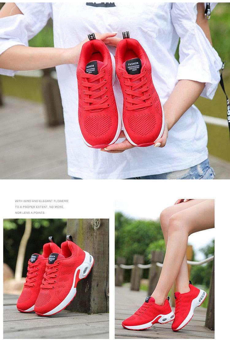Baskets de sport athlétiques respirantes pour femmes, à la mode, rehaussantes, avec coussin d'air, semelle souple, ultralégères, pour la course et l'entraînement, design sportif