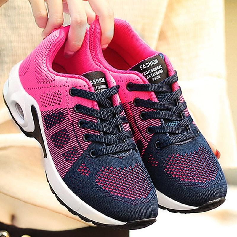 Baskets de sport athlétiques respirantes pour femmes, à la mode, rehaussantes, avec coussin d'air, semelle souple, ultralégères, pour la course et l'entraînement, design sportif