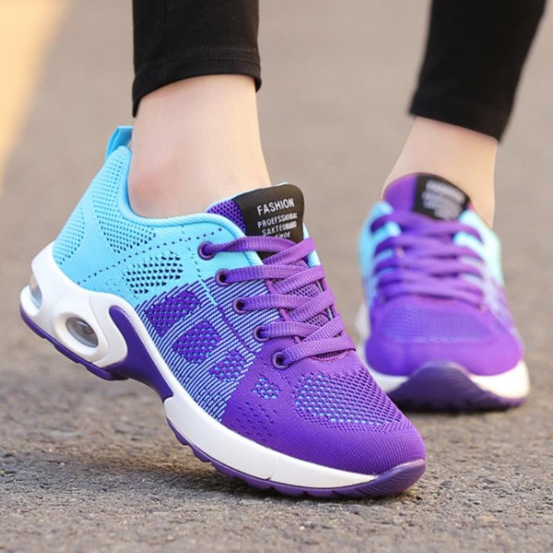 Baskets de sport athlétiques respirantes pour femmes, à la mode, rehaussantes, avec coussin d'air, semelle souple, ultralégères, pour la course et l'entraînement, design sportif