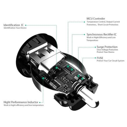 Chargeur de voiture double port Aukey Universal True AiPOWER 24W 4.8A (reconditionné)