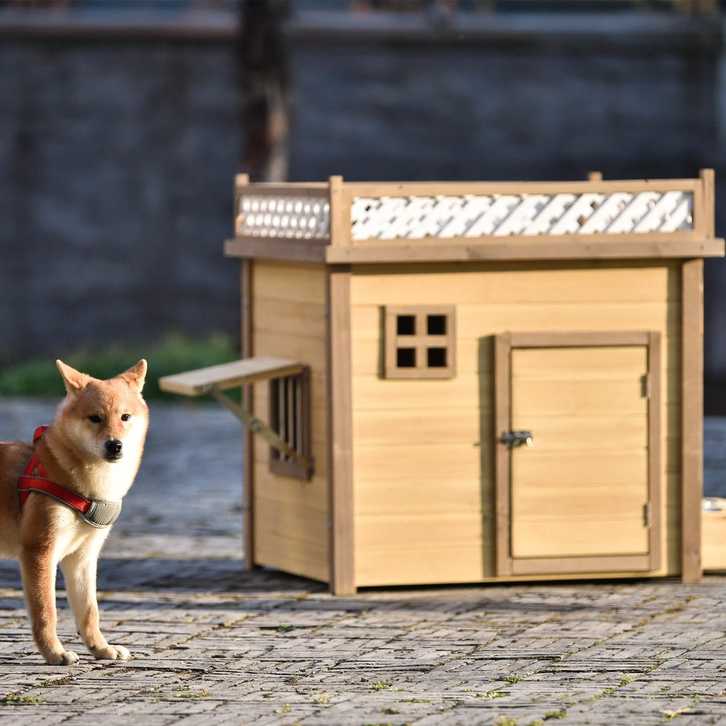 Niche pour Chien en Bois Aukfa 39,4" Abri pour Chiot Chenil Cage pour Chien Extérieure et Intérieure