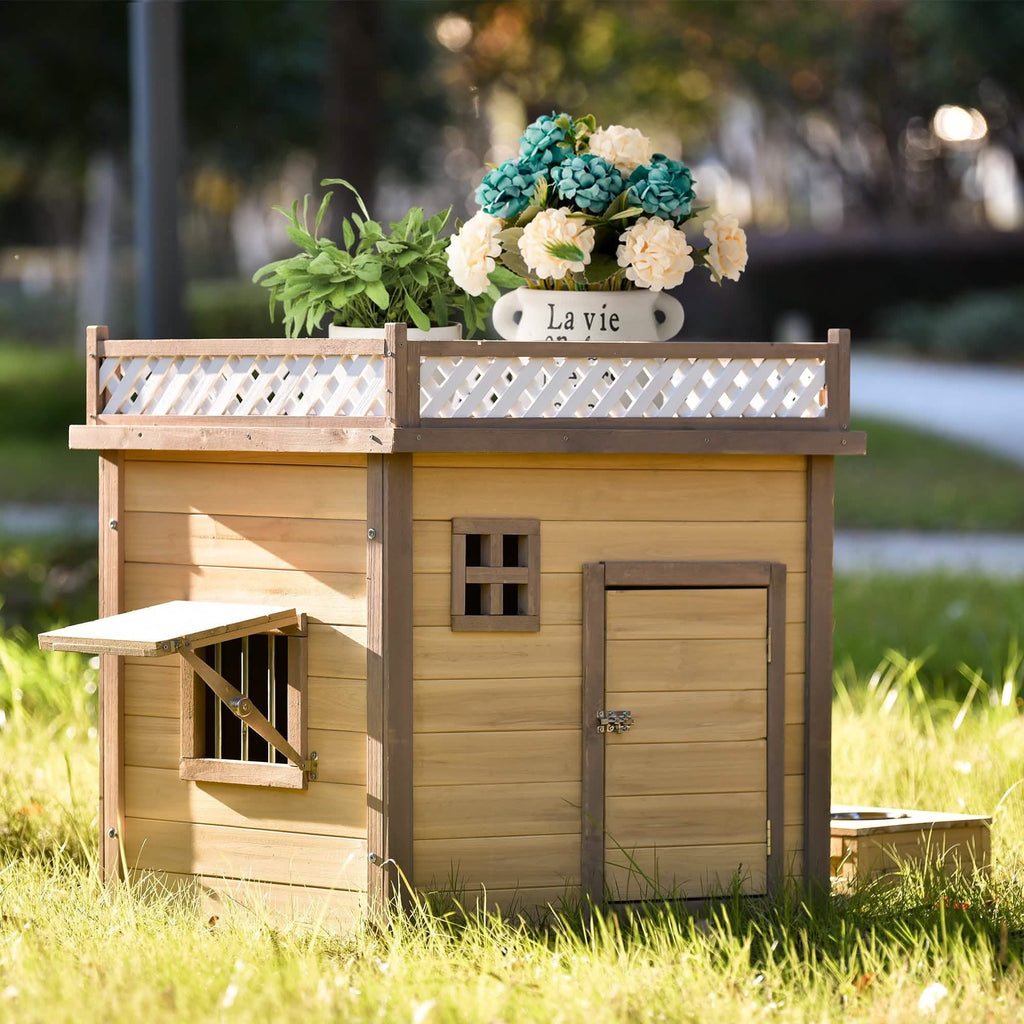 Niche pour Chien en Bois Aukfa 39,4" Abri pour Chiot Chenil Cage pour Chien Extérieure et Intérieure