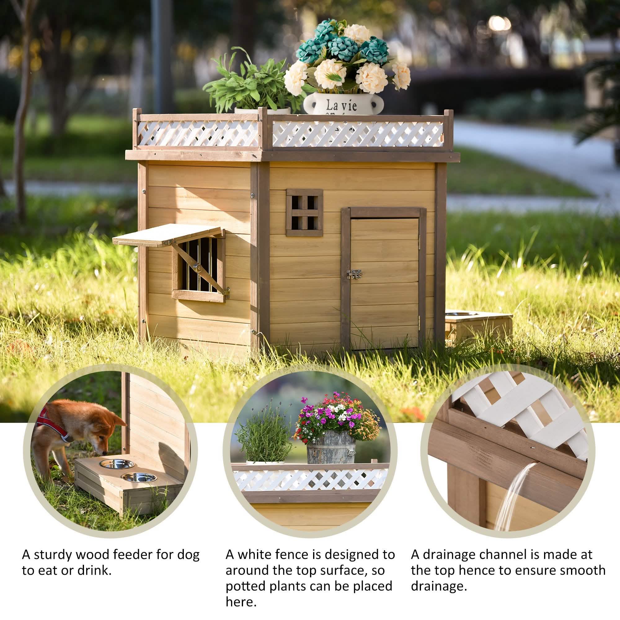 Niche pour Chien en Bois Aukfa 39,4" Abri pour Chiot Chenil Cage pour Chien Extérieure et Intérieure