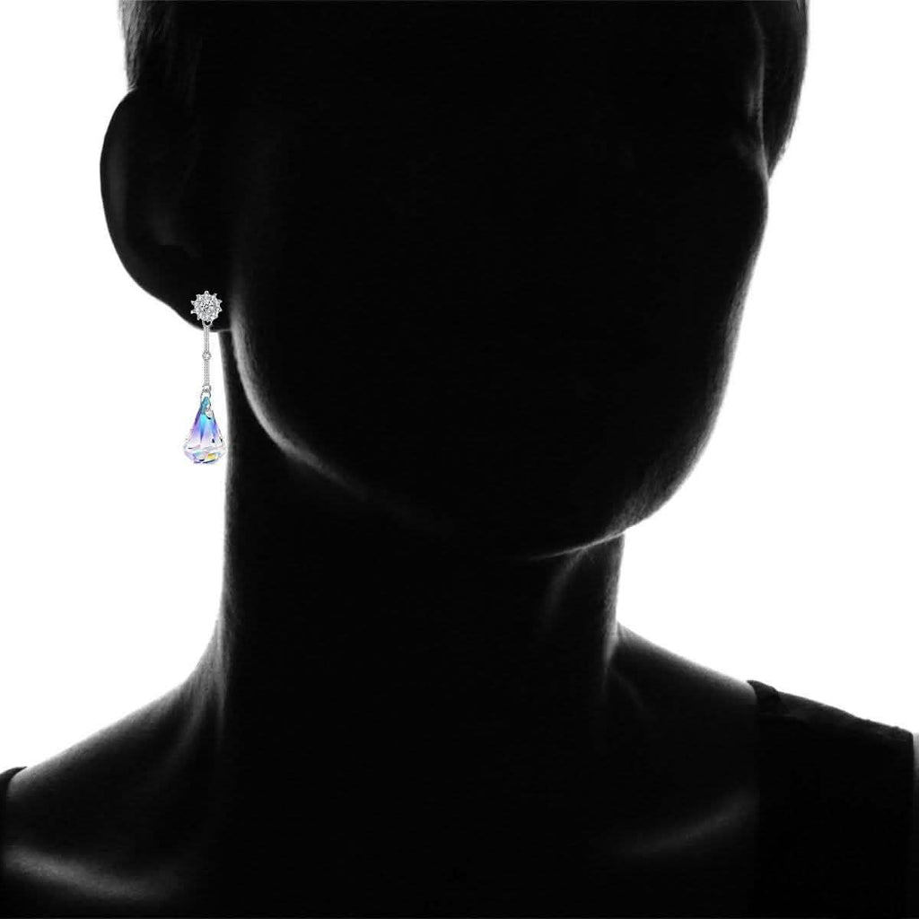 Boucles d'oreilles pendantes Goutte en cristal Aurora Borealis ornées d'éléments Swarovski