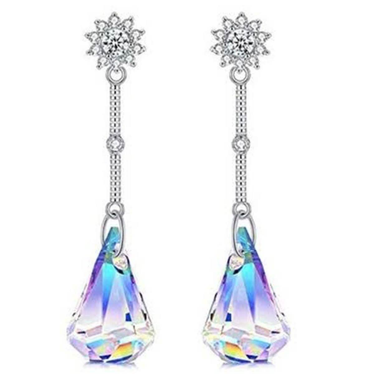 Boucles d'oreilles pendantes Goutte en cristal Aurora Borealis ornées d'éléments Swarovski