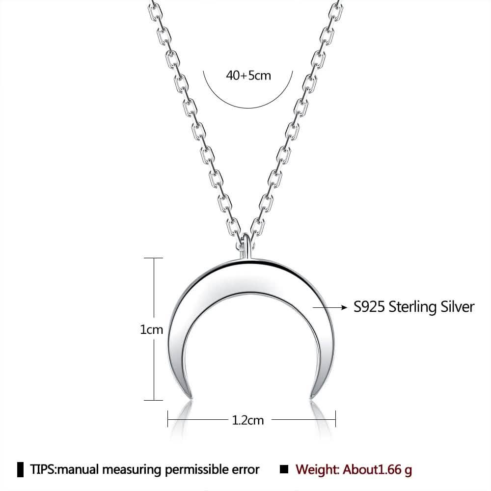 Collier simple en argent sterling 925 authentique en forme de lune