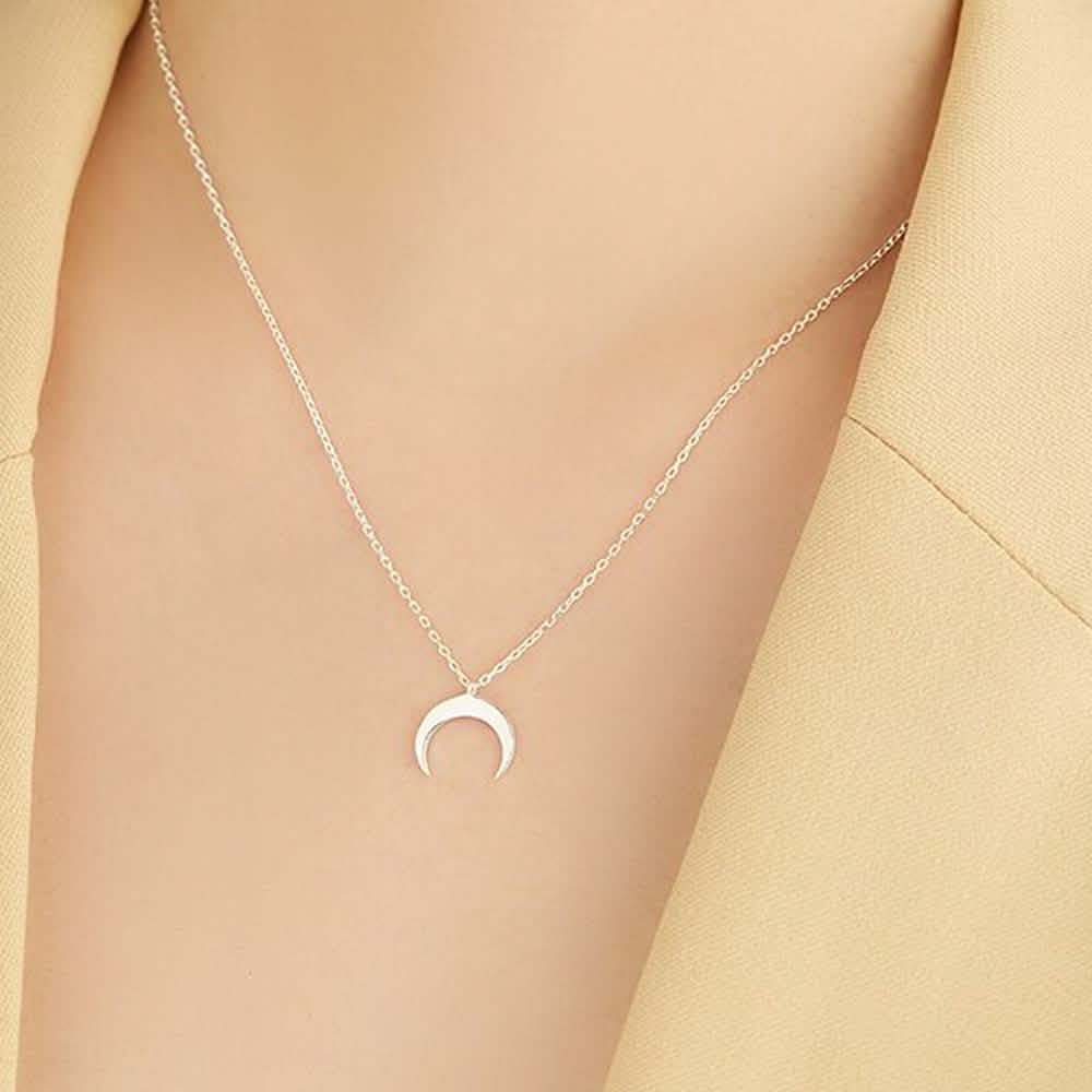 Collier simple en argent sterling 925 authentique en forme de lune