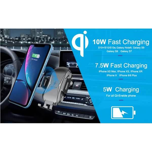 Support de Chargeur de Voiture sans Fil à Serrage Automatique
