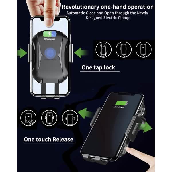 Support de Chargeur de Voiture sans Fil à Serrage Automatique