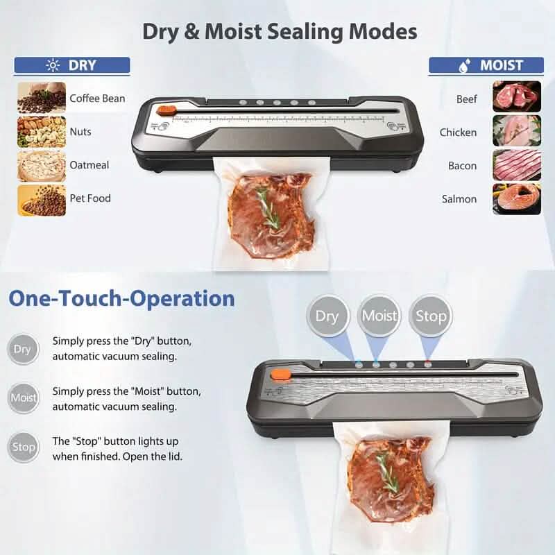 Appareil d'emballage sous vide alimentaire automatique à une touche, 5 modes, avec 15 sacs de scellage et coupe-sac intégré