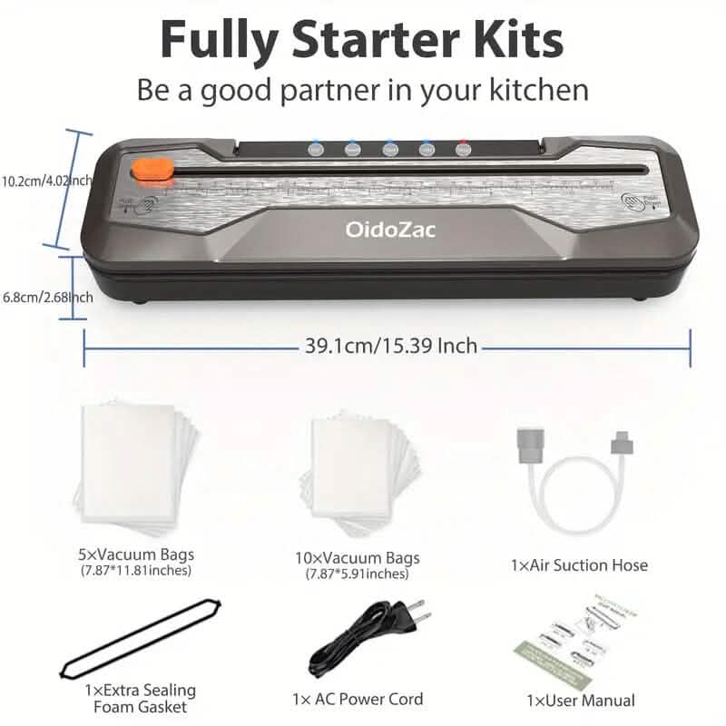 Appareil d'emballage sous vide alimentaire automatique à une touche, 5 modes, avec 15 sacs de scellage et coupe-sac intégré