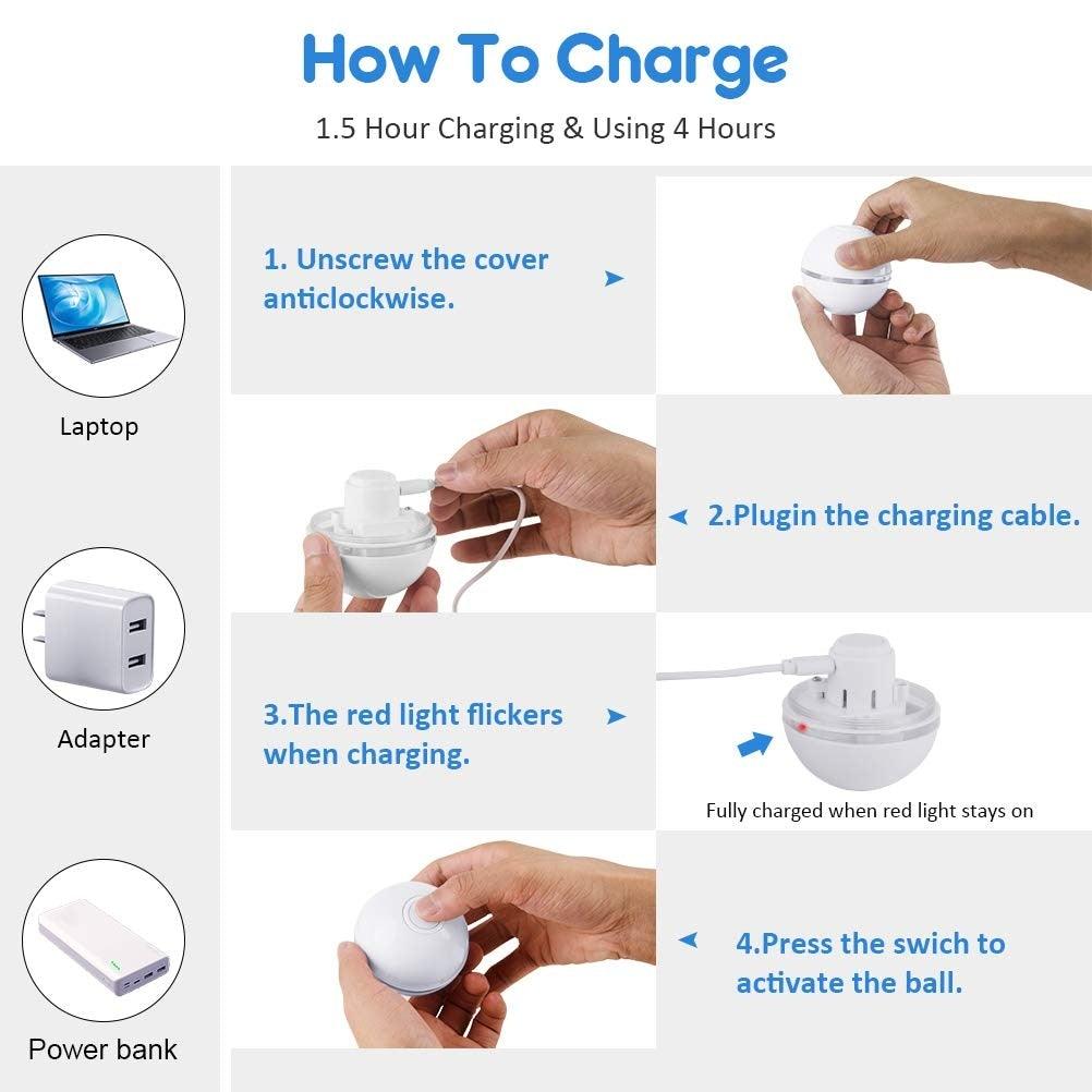 Jouets intelligents automatiques pour chats, balle interactive à herbe à chat, rechargeable par USB, auto-rotative, LED colorée, plume, clochettes pour chats et chatons, lumière LED tournante intégrée stimulant l'instinct de chasse.