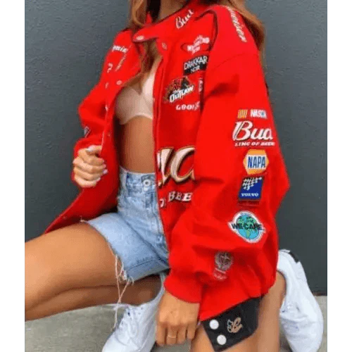 Manteau Veste Imprimé Rouge Décontracté Ample à Manches Longues pour Femmes Style Sports d'Automne et d'Hiver Vestes Surtailles pour Femmes