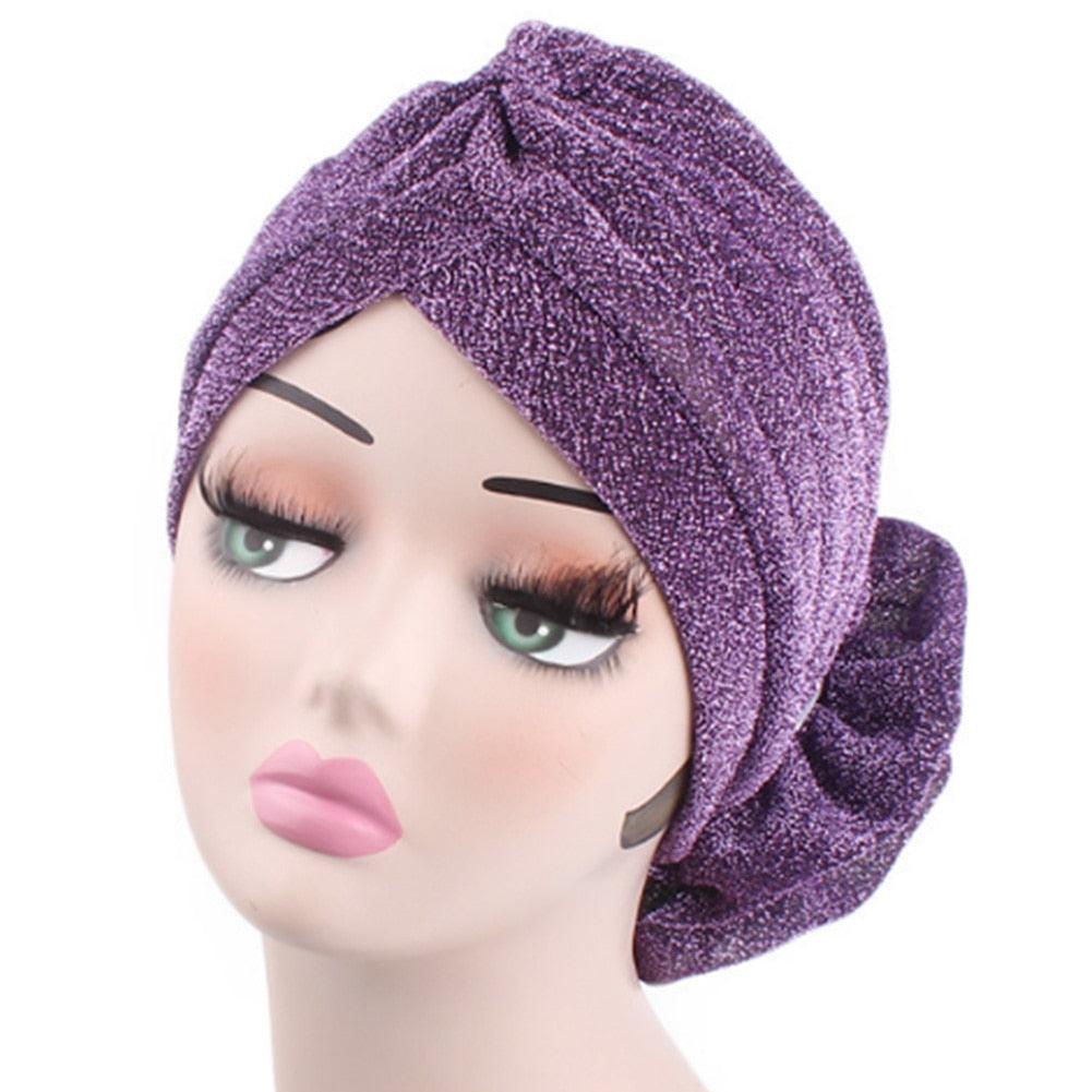 Bonnet Hiver Automne Chaud en Tissu Brillant Argent Doré Léger, Turban Serre-tête Noué, Chapeaux Décontractés Style Streetwear pour Femmes