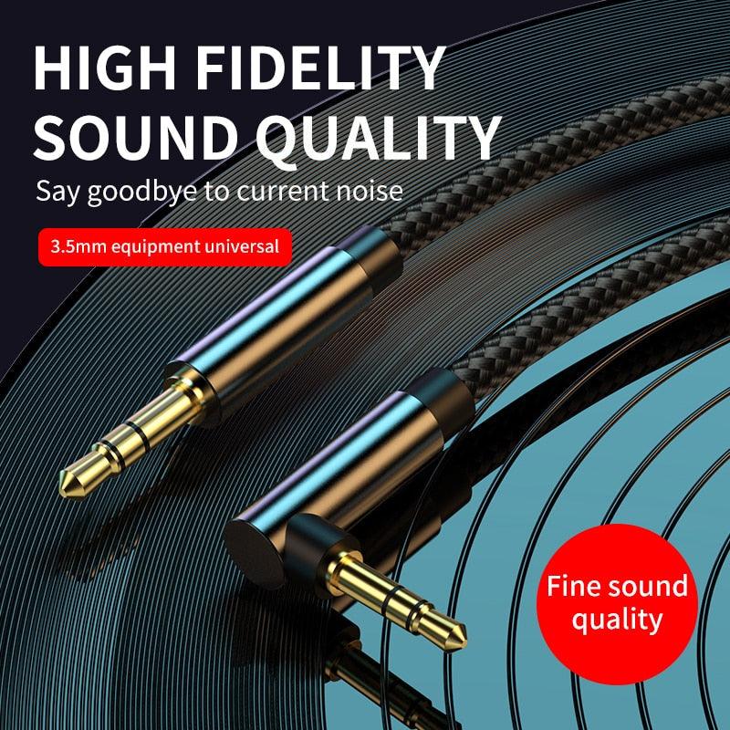 Câble auxiliaire Jack 3,5 mm Câble audio Jack haut-parleur Stéréo Cordon auxiliaire Câble auxiliaire à angle droit à 90 degrés Câble compatible pour casques audio, voiture, tablettes, haut-parleurs