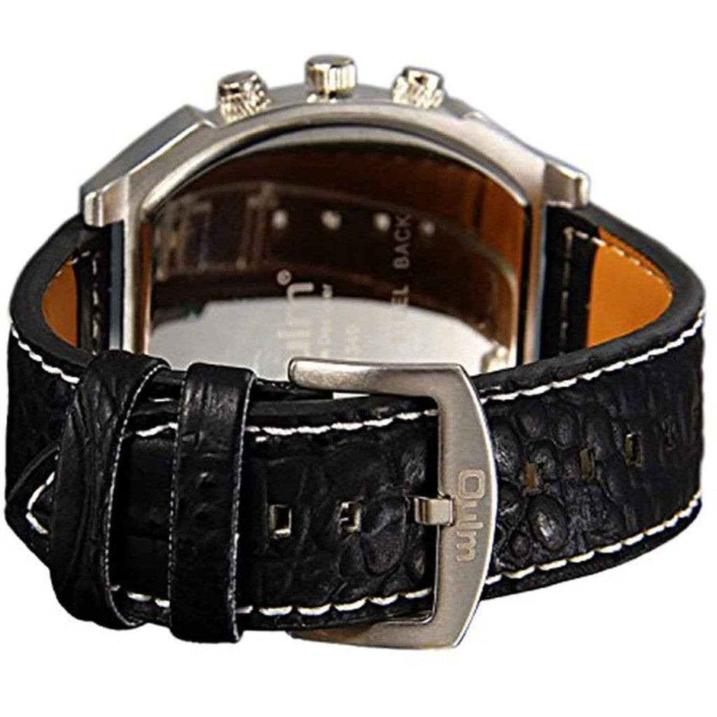 Montre sportive à double fuseau horaire avec grand cadran et bracelet en cuir pour homme Avaner