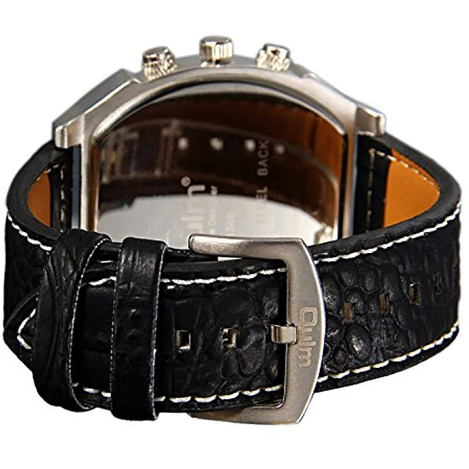 Montre sportive à double fuseau horaire avec grand cadran et bracelet en cuir pour homme Avaner