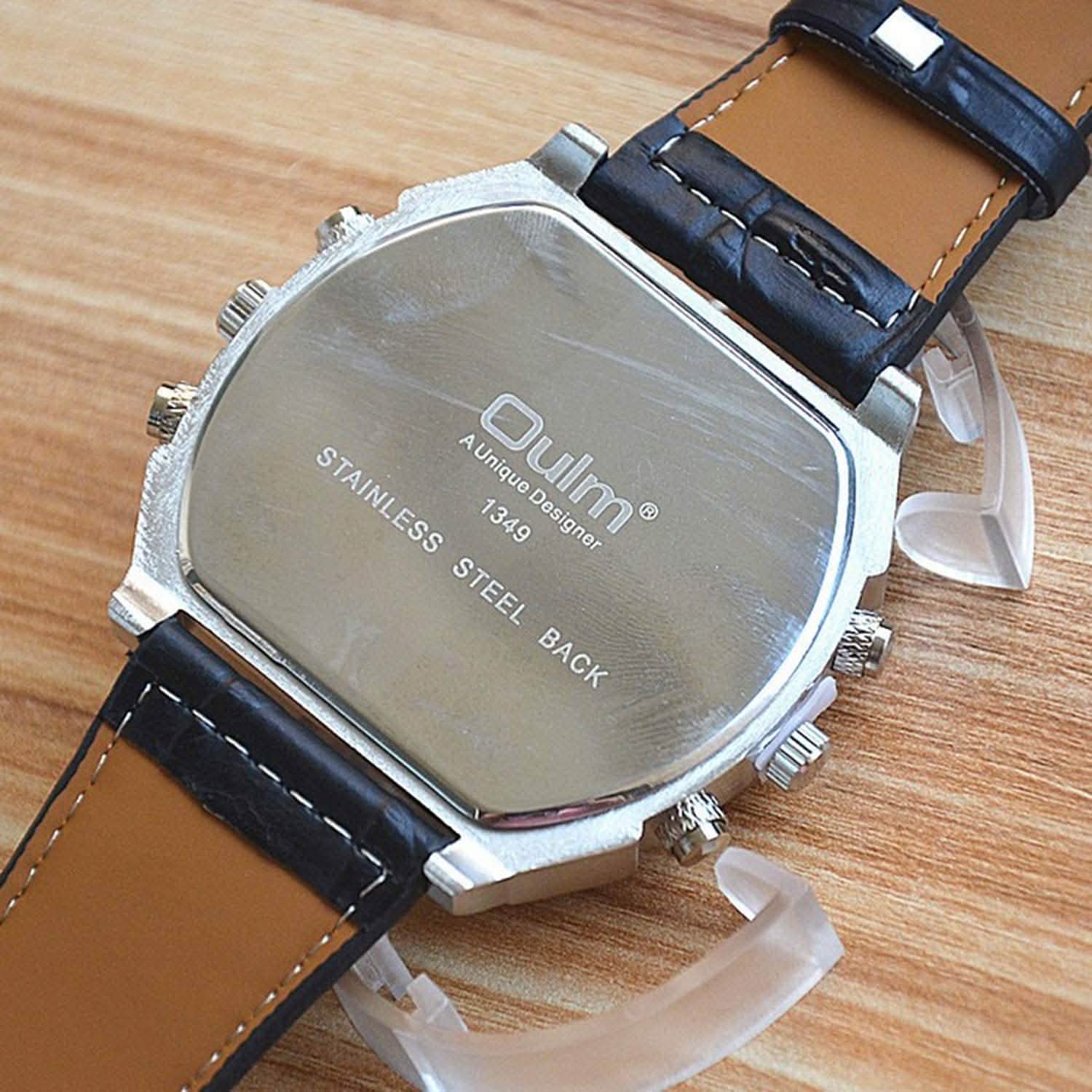 Montre sportive à double fuseau horaire avec grand cadran et bracelet en cuir pour homme Avaner