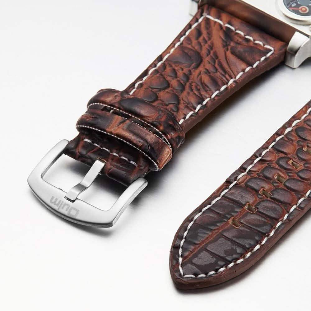 Montre sportive à double fuseau horaire avec grand cadran et bracelet en cuir pour homme Avaner