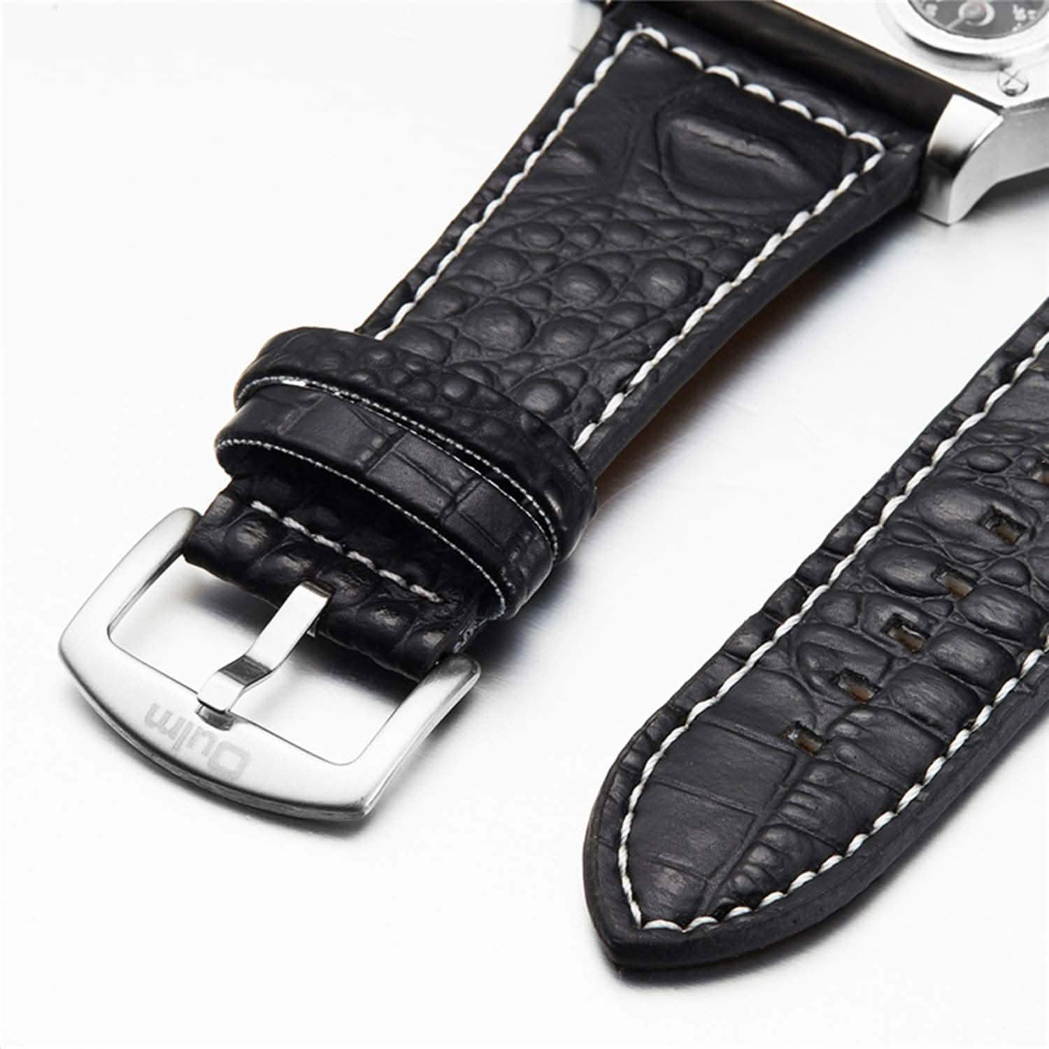 Montre sportive à double fuseau horaire avec grand cadran et bracelet en cuir pour homme Avaner