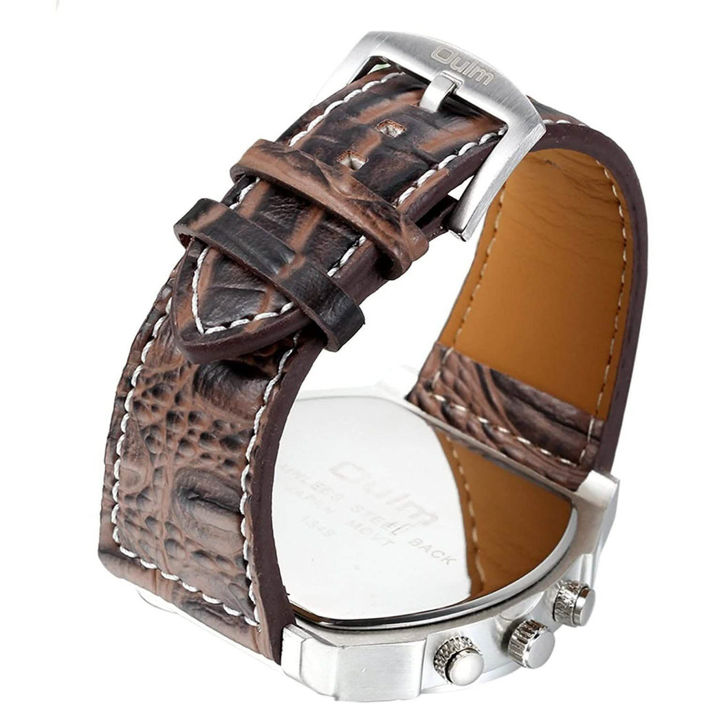Montre sportive à double fuseau horaire avec grand cadran et bracelet en cuir pour homme Avaner