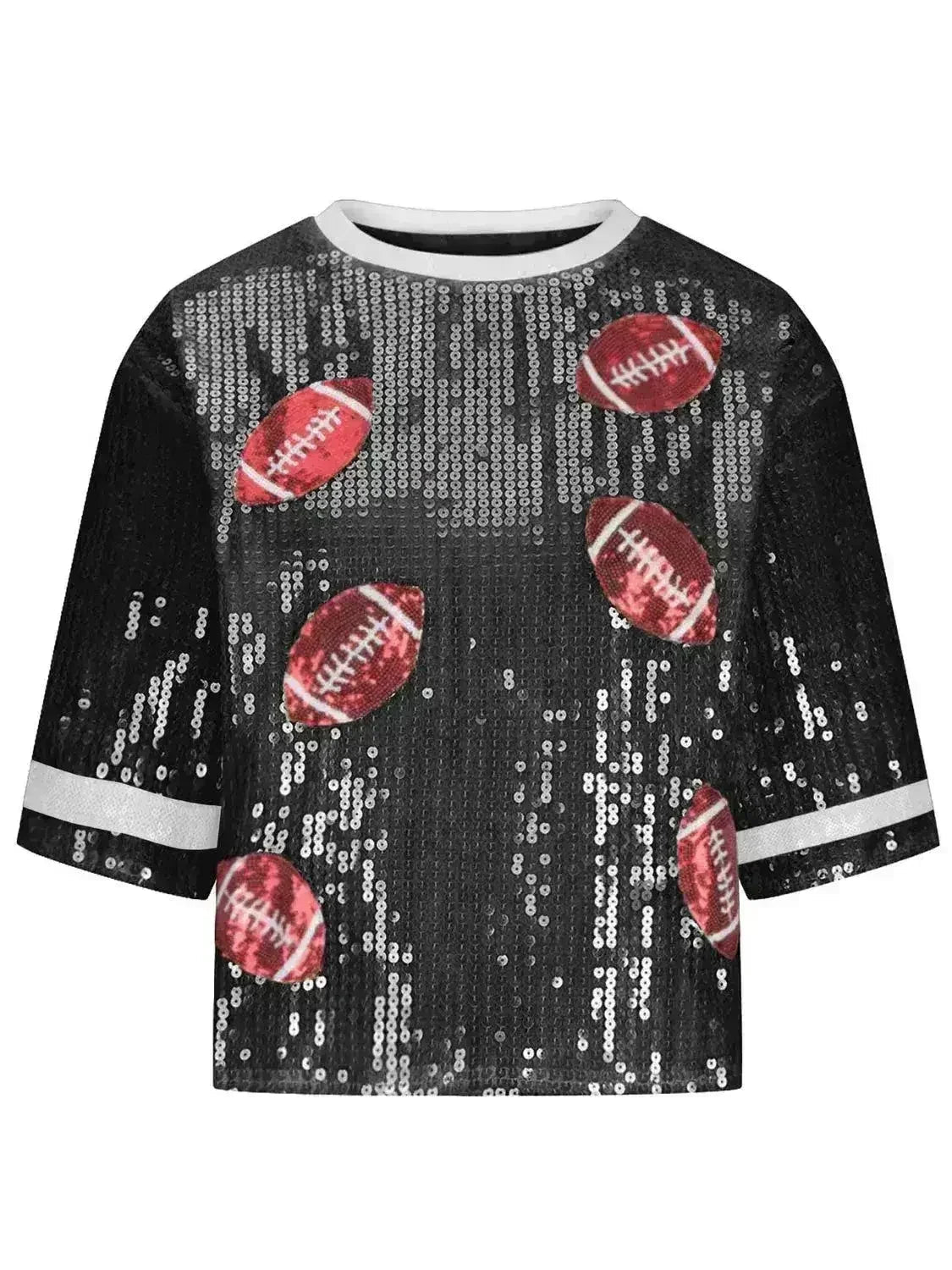 Haut de football à paillettes – Blouse étincelante à demi-manches | Femstylo