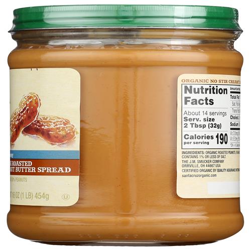 Santa Cruz Organic Beurre de cacahuètes crémeux torréfié foncé bio sans remuer, 453 g