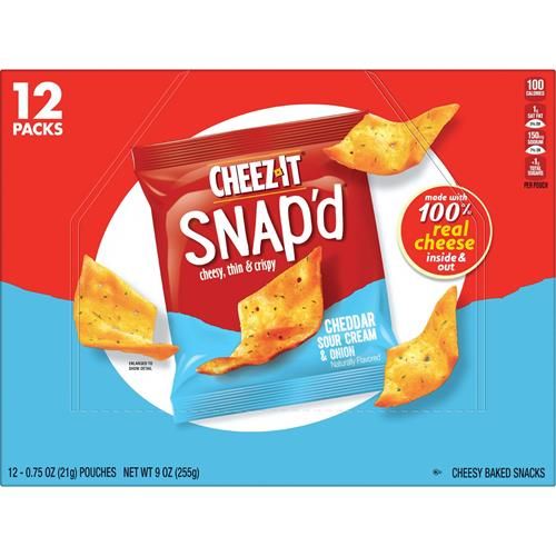 Cheez-It Snap'd Croustilles au fromage, croustilles minces, collations pour le déjeuner, cheddar, crème sure et oignon, boîte de 255 g (12 sachets)