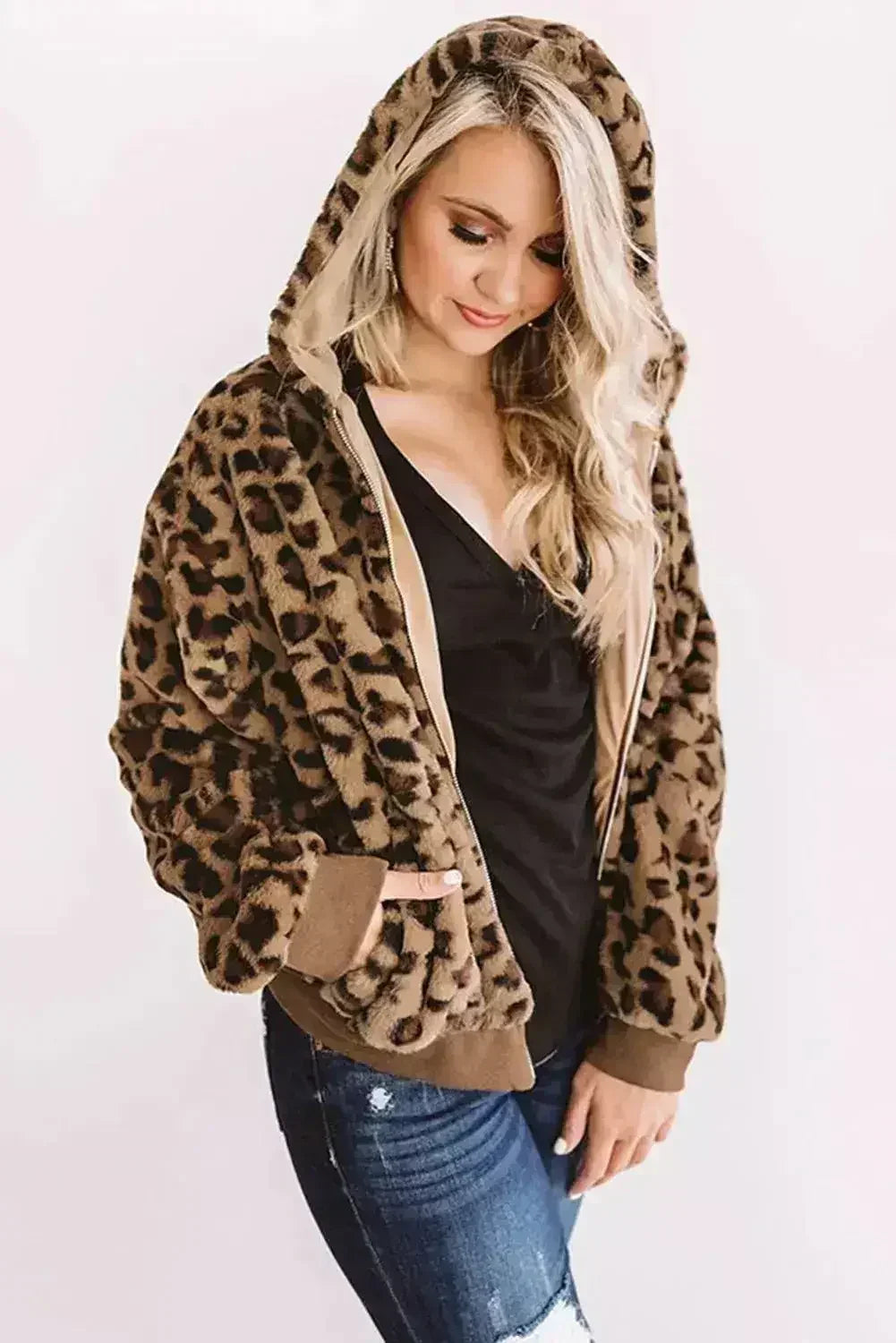 Veste léopard douillette en peluche