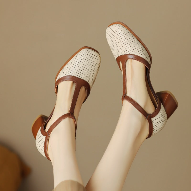 Mules sandales en cuir à bride en T pour femme