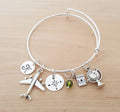 World Traveler Charm Bracelet – Adjustable Bangle with Personalized Initial & Birthstone