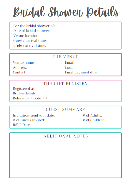 Bridal Shower Planner Printable - Editable Canva Template