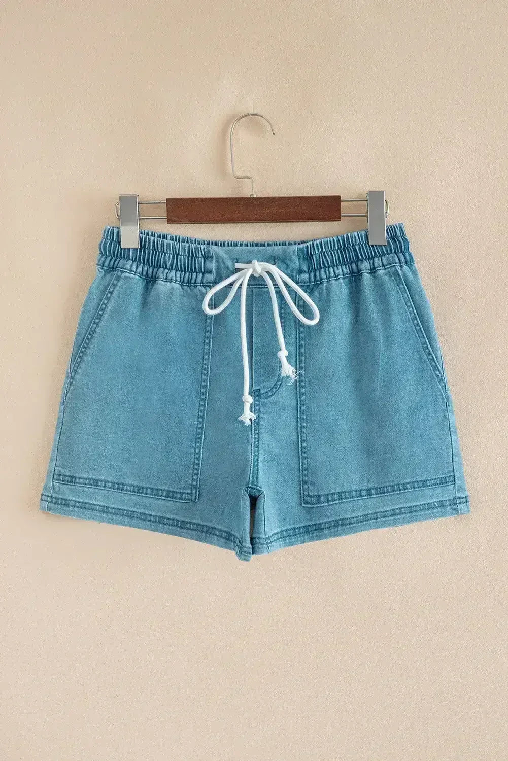 Short en jean Beau Blue avec taille élastique et cordon de serrage