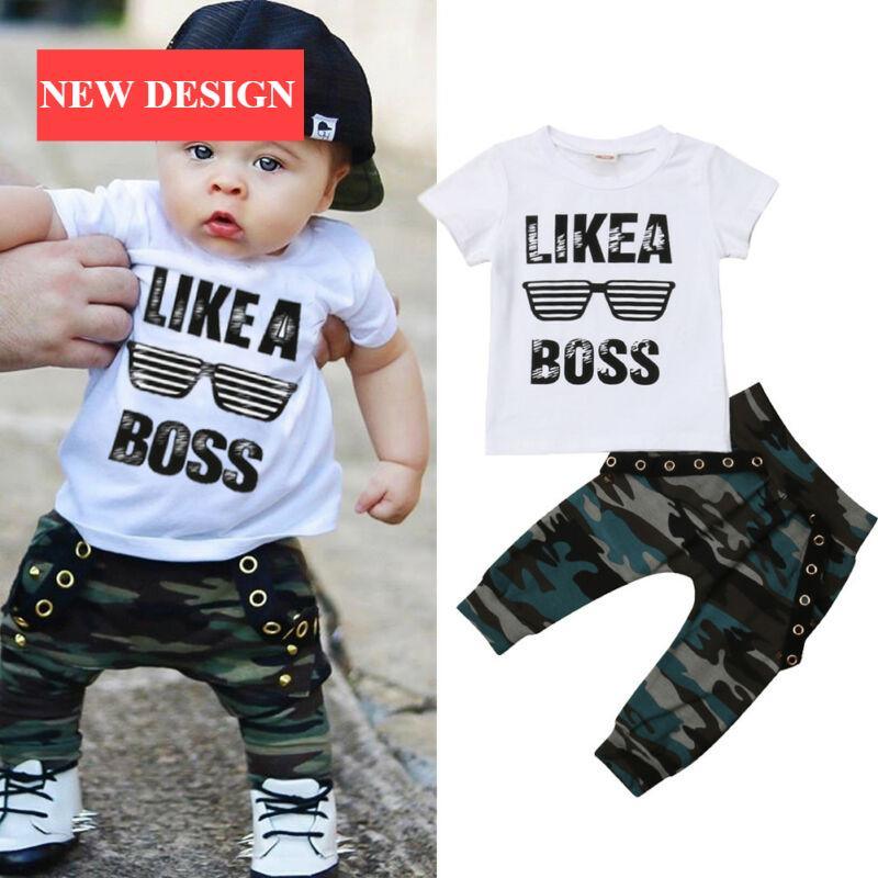 Ensemble bébé garçon pantalon et t-shirt à manches courtes d'été, motif « Like A Boss », style militaire, pour nourrissons et tout-petes