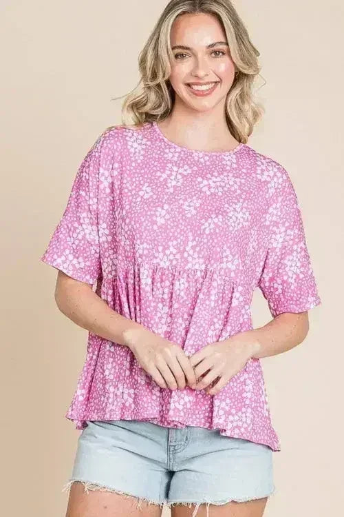 Chemisier péplum fleuri - Top col rond pour femme | Femstylo