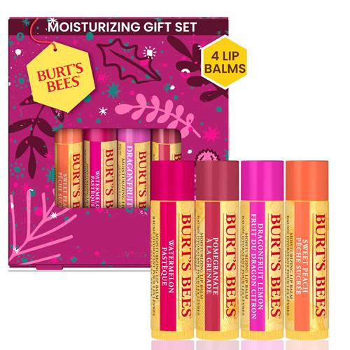 Baume à lèvres Burts Bees, coffret cadeau assorti de 4 baumes fruités à la cire d'abeille, idéal pour paniers cadeaux, 0,15 oz.