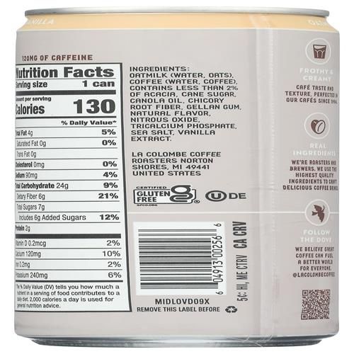 La Colombe Draft Latte Lait d'Avoine, Végétal, Sans Produits Laitiers, Café Prêt à Boire, Vanille, 266 ml